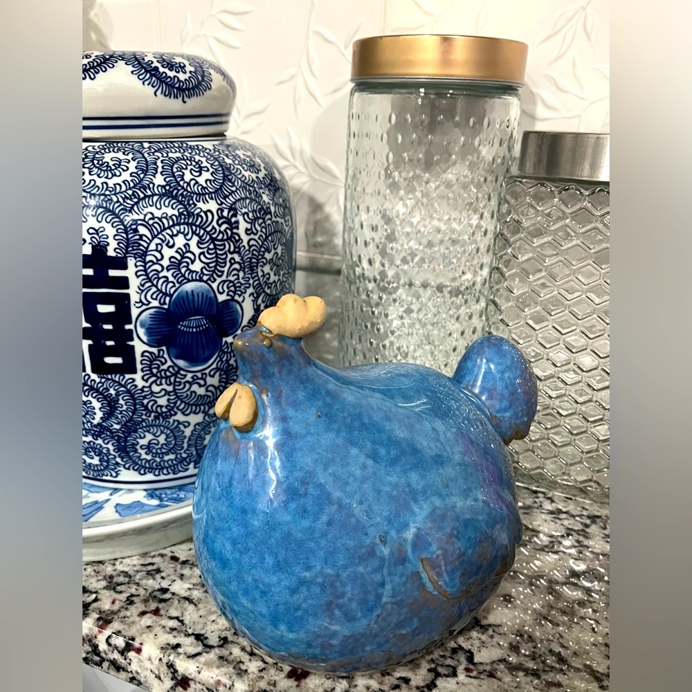 Blue-Purple Watercolor Glazed Ceramic Handmade Chicken Figurine- Farmhouse Decor